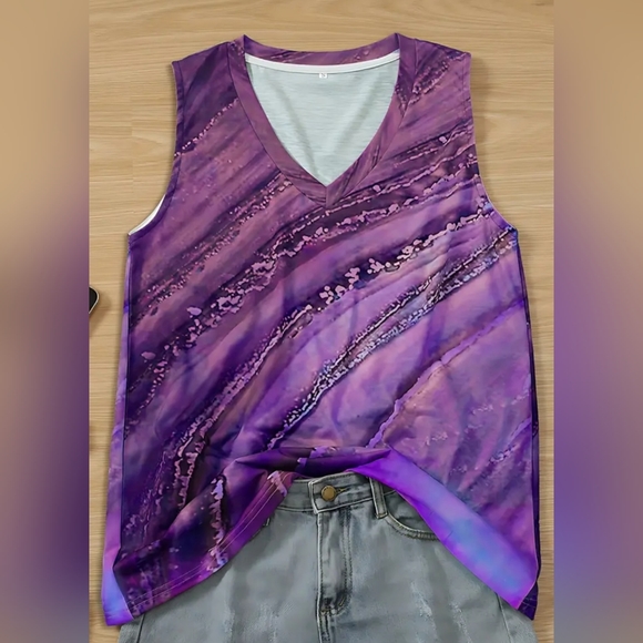 NEW Marble Print V Neck Tank Top L or XL - Picture 3 of 5